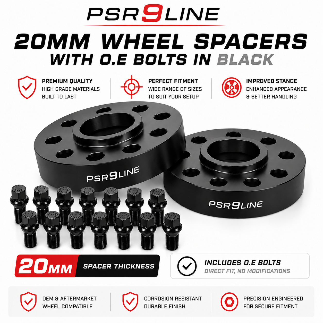 Porsche Wheel Spacer Kit with OE Type Bolts - 7mm, 12mm, 15mm or 20mm