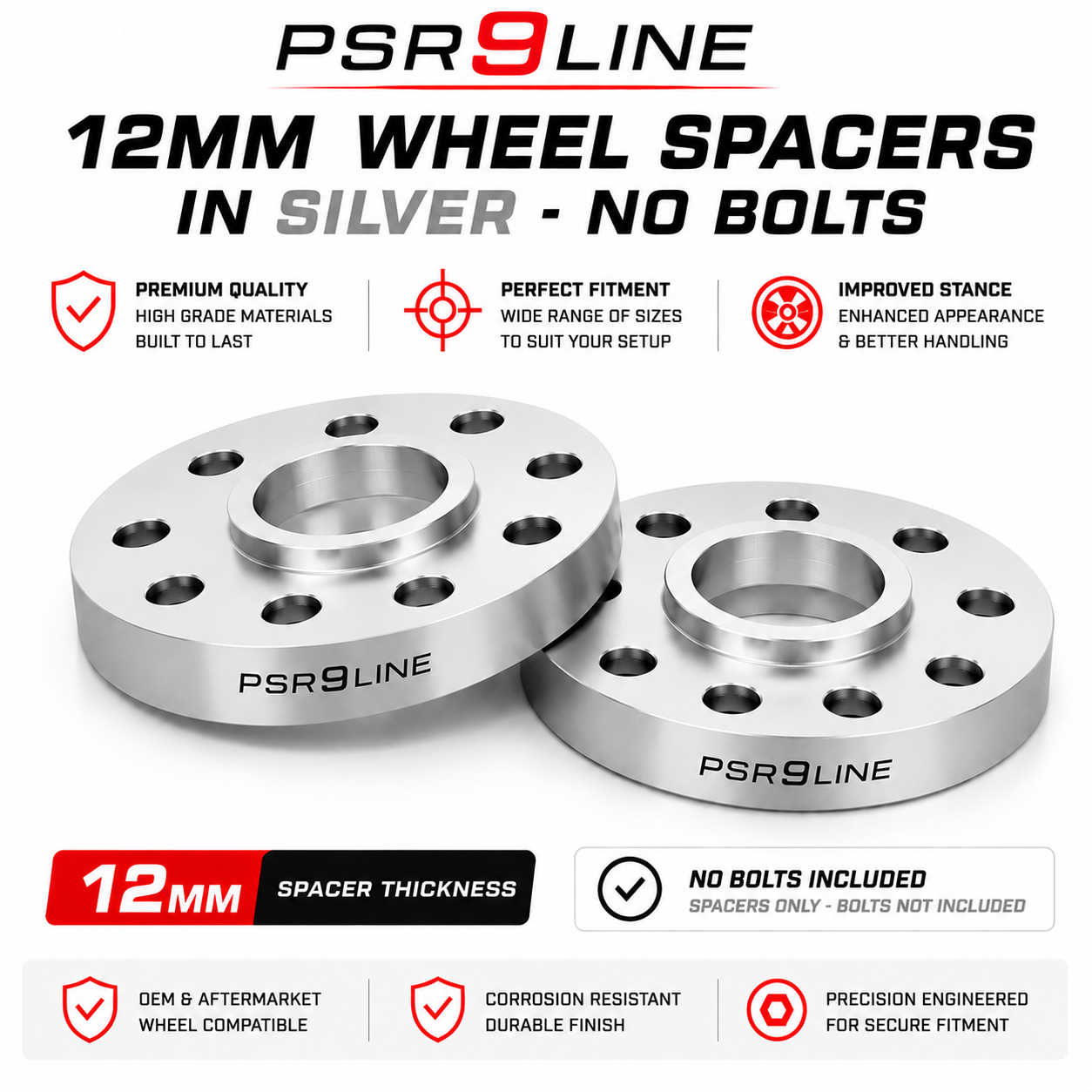 2 Porsche Wheel Spacers 7mm / 12mm / 15mm / 20mm Kits Silver or Black 5x130 PSR9Line