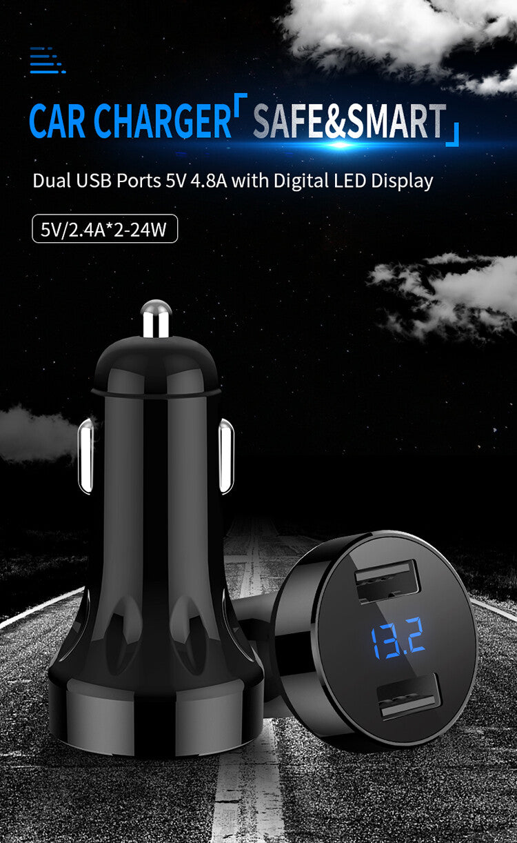 Car USB Twin Charging Point with LED Battery Voltage display Fast Charge Amber9