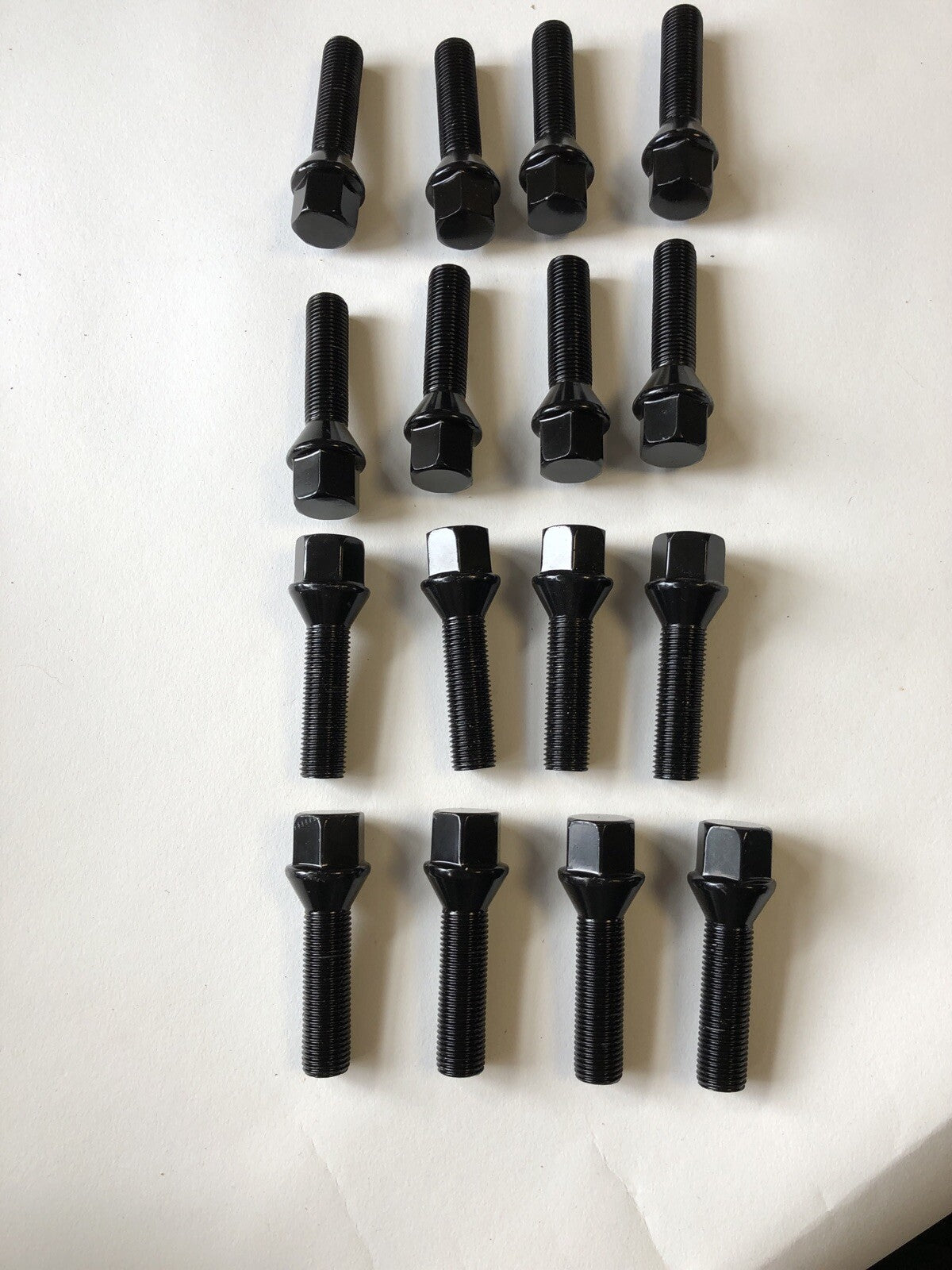 16 Black Extended Wheel Bolts 45mm Thread M14 x 1.5 Hex Head Tapered Cone5