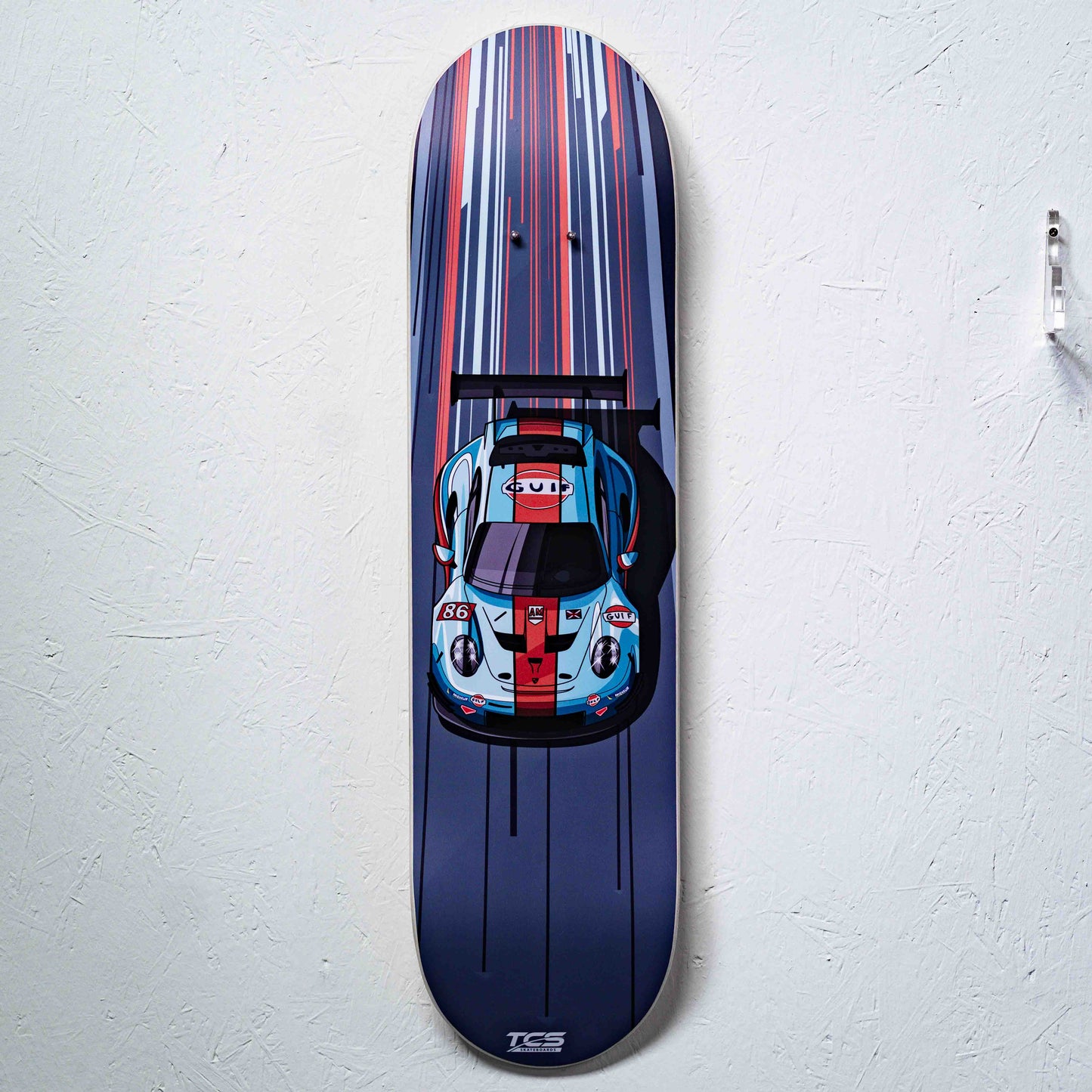 Gulf-inspired Porsche Skate Deck Wall Art (Vertical)
