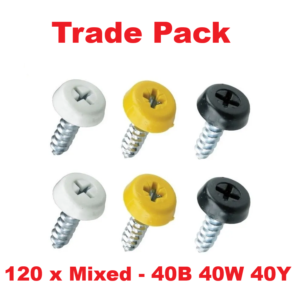 Number Plate Fixing Screws - Black Yellow White Polytop 4 Piece Kit