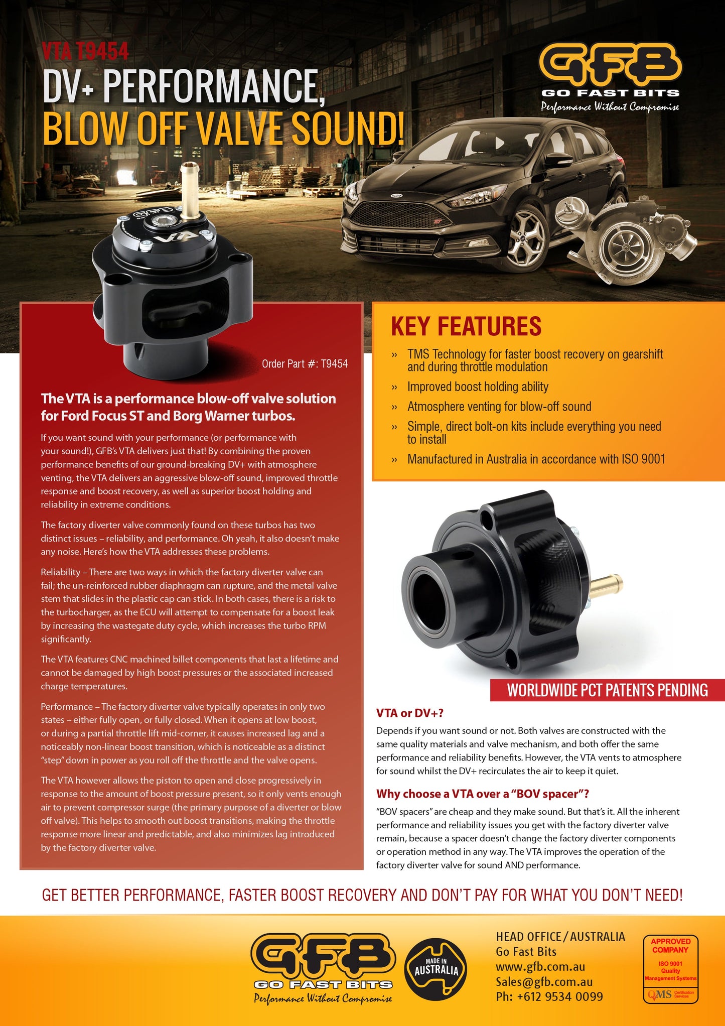 GFB T9454 VTA VENT TO ATMOSPHERE BLOW OFF VALVE - FORD FOCUS MK2 RS