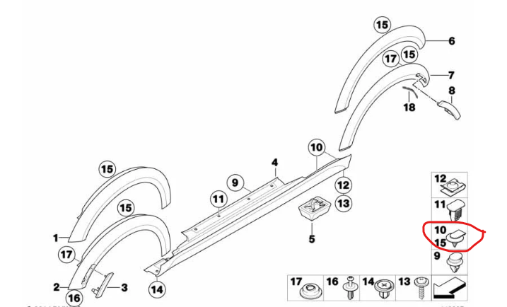 MINI Side Skirt Wheel Arch Trim Clip - 07131480418