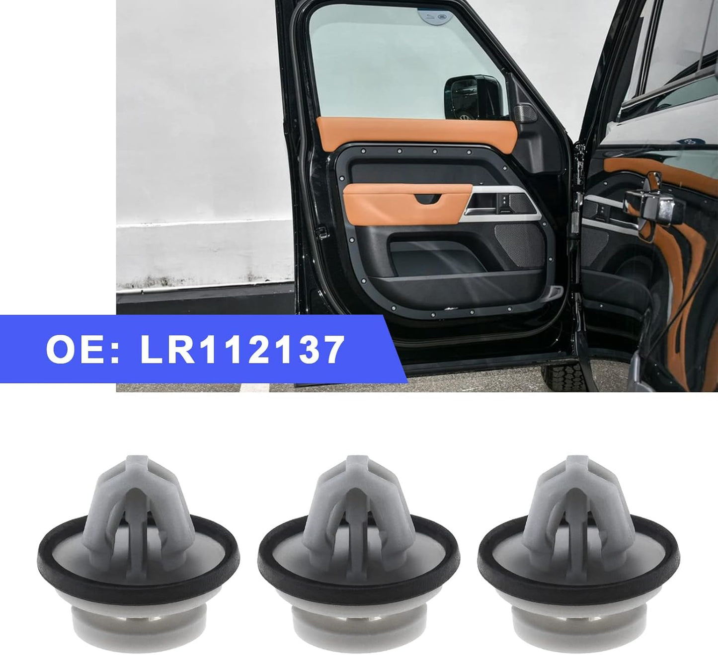 Land Rover Exterior Arch & Door Moulding Clip - Grey Trim Retainer with Rubber Seal LR112137