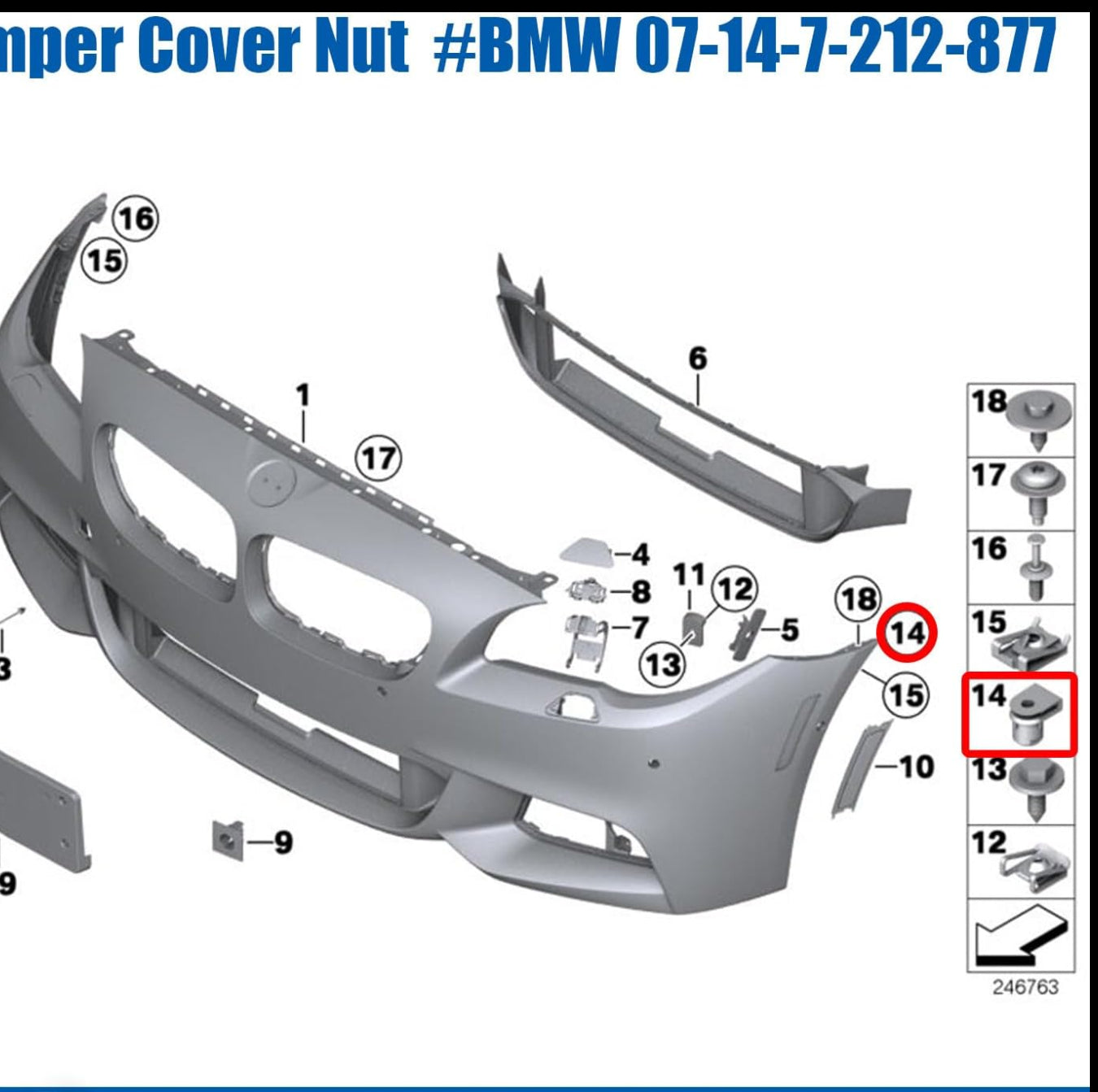 Yellow Bumper & Trim Spire C-Clip Nut - BMW Multi-Brand Fastener 07147212877