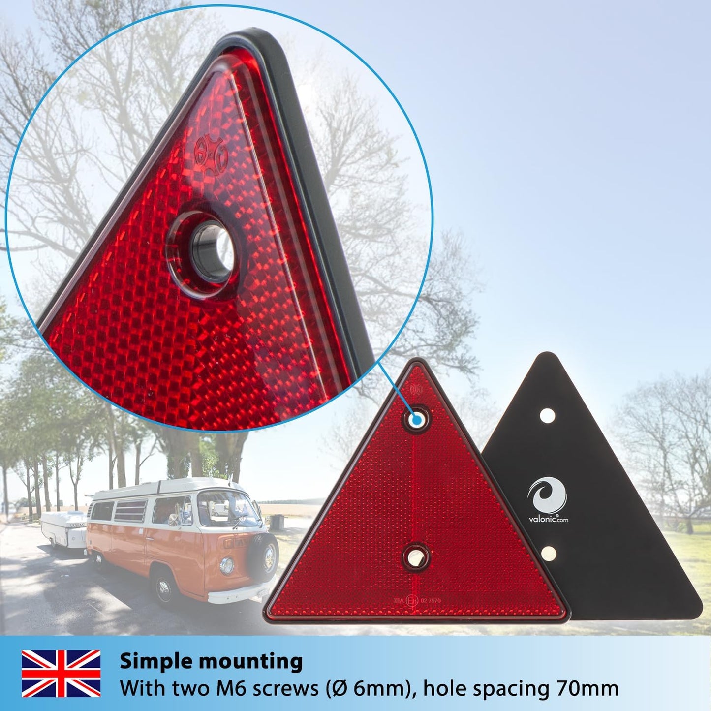 Red Triangle Reflector Set - ECE Trailer Caravan & Recovery Vehicle Safety Reflectors