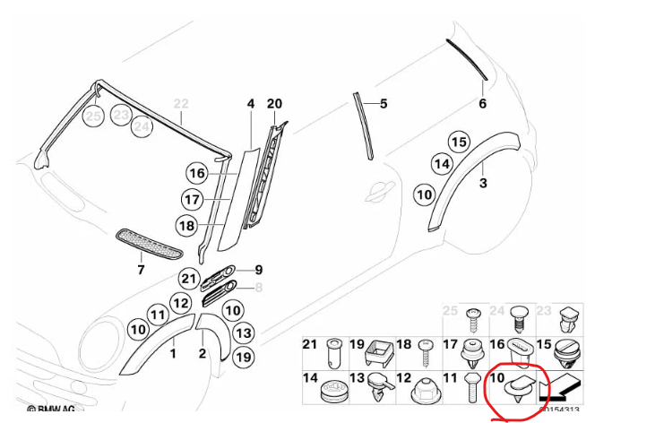 MINI Side Skirt Wheel Arch Trim Clip - 07131480418