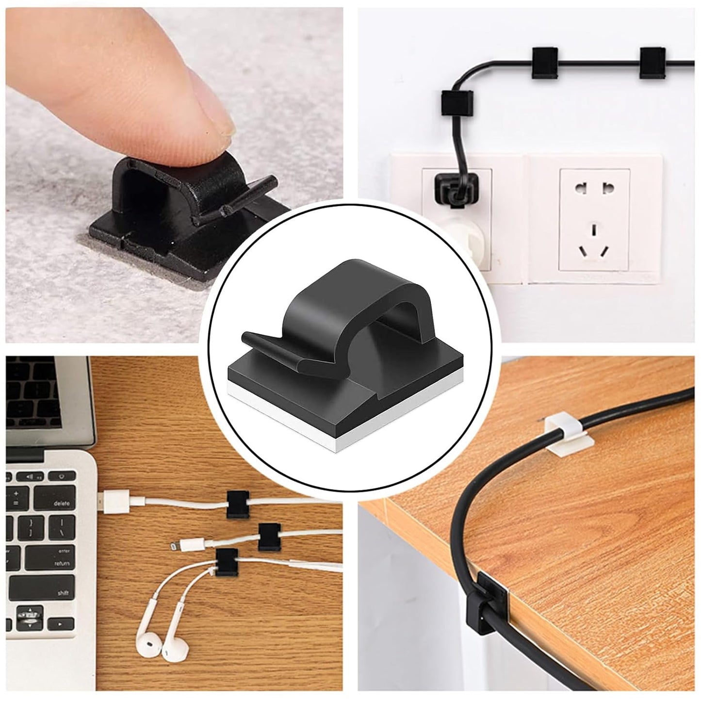 Black Self-Adhesive Cable & Wiring Clip Holder - Interior Trim Wire Retainer