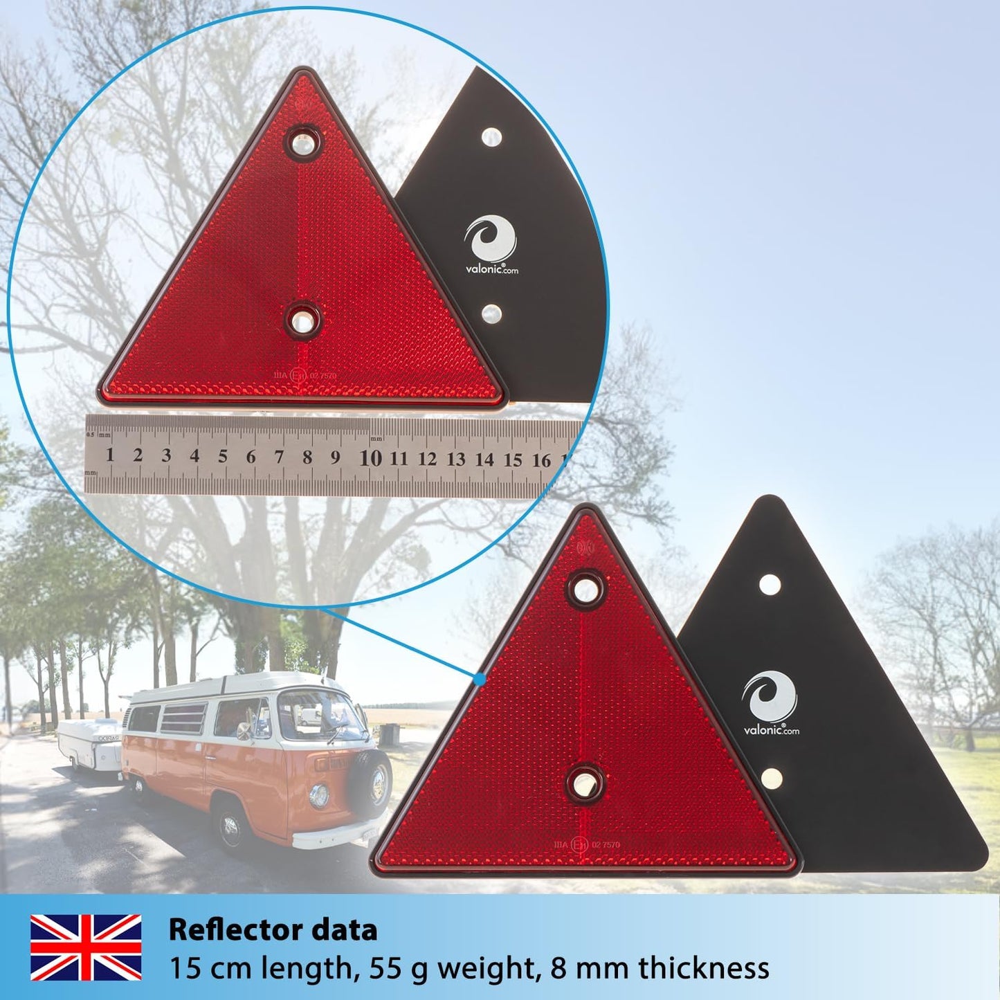 Red Triangle Reflector Set - ECE Trailer Caravan & Recovery Vehicle Safety Reflectors
