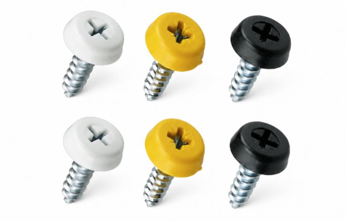 Number Plate Fixing Screws - Black Yellow White Polytop 4 Piece Kit