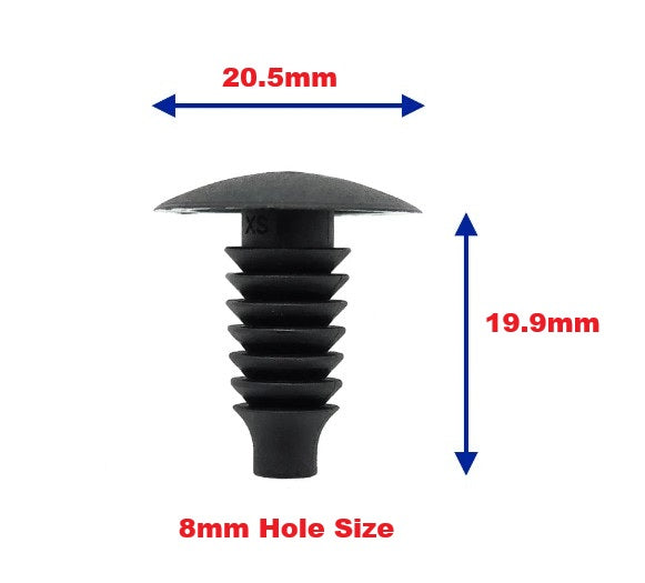 Universal 8mm Fat Fir Tree Push Fit Trim Clip - Black Panel Fastener