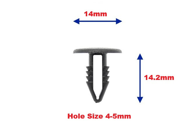 Universal Push Fit Black Button Head Interior Trim Panel Clips - 4-5mm Hole