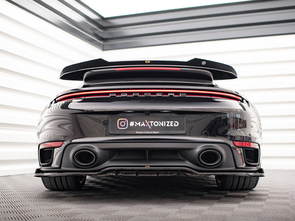 Maxton Design Central Rear Splitter (Vertical Bars) — Porsche 911 Turbo S 992