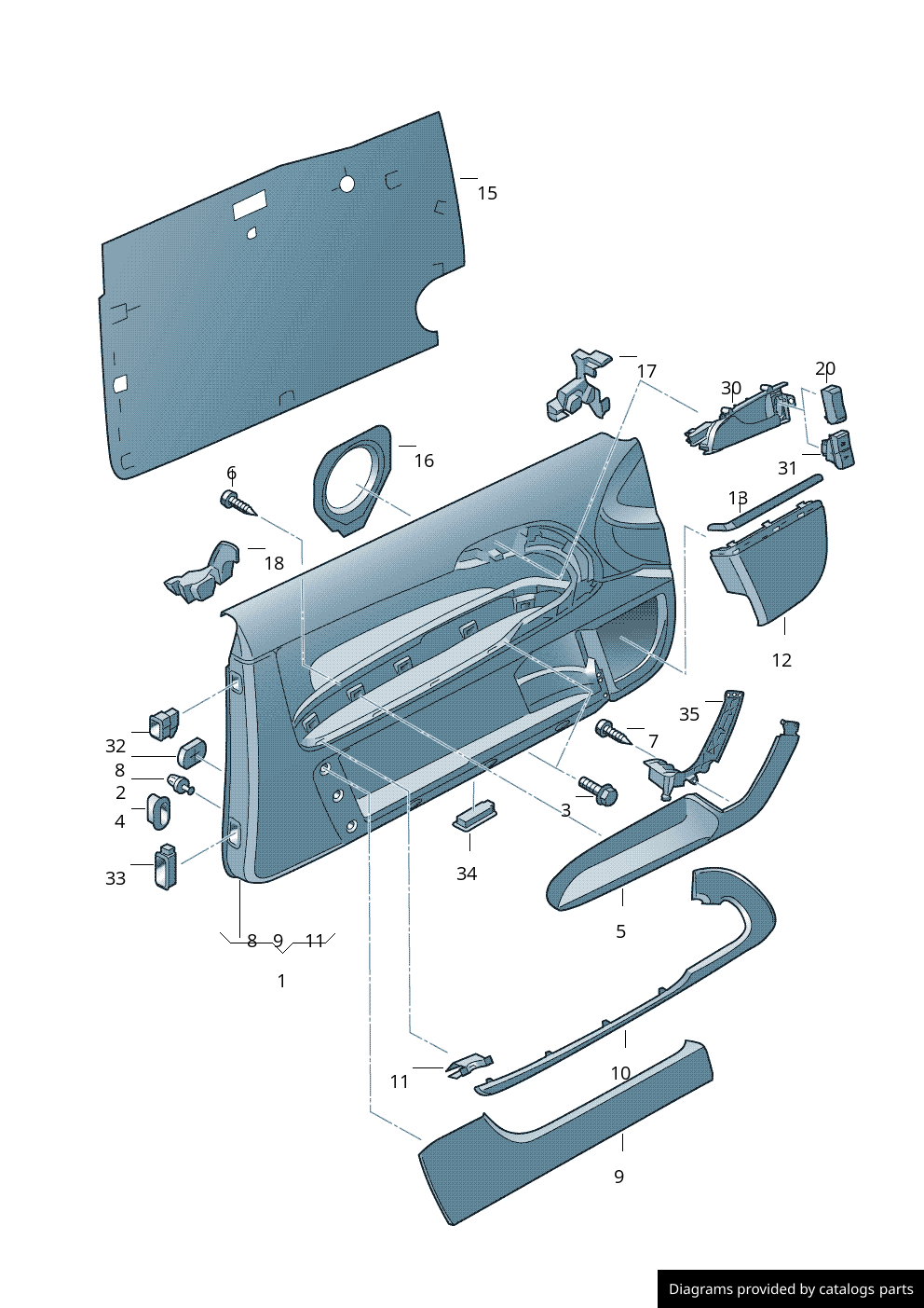 VW Audi Door Card Trim Panel Fastener Clips - 8P0868243A