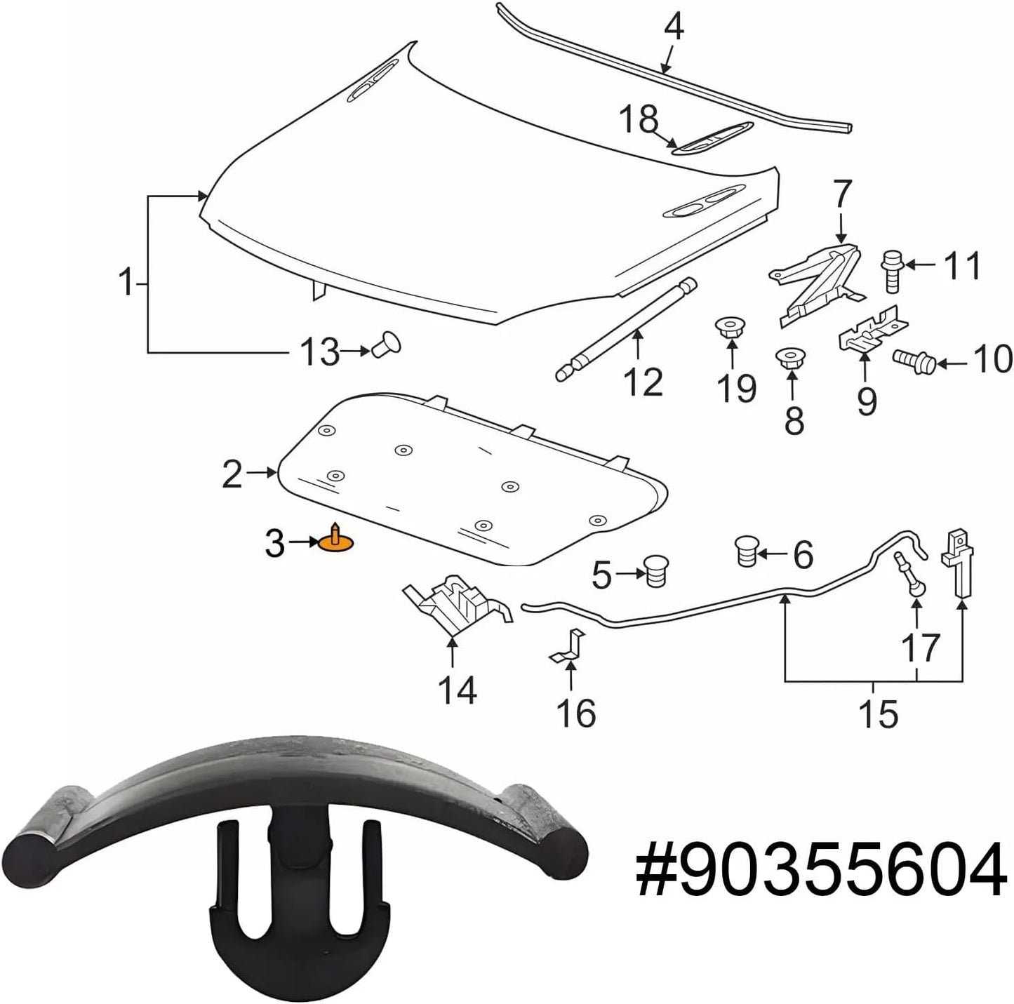 Vauxhall Bonnet Insulation Sound Deadening Pad Clip - 90355604