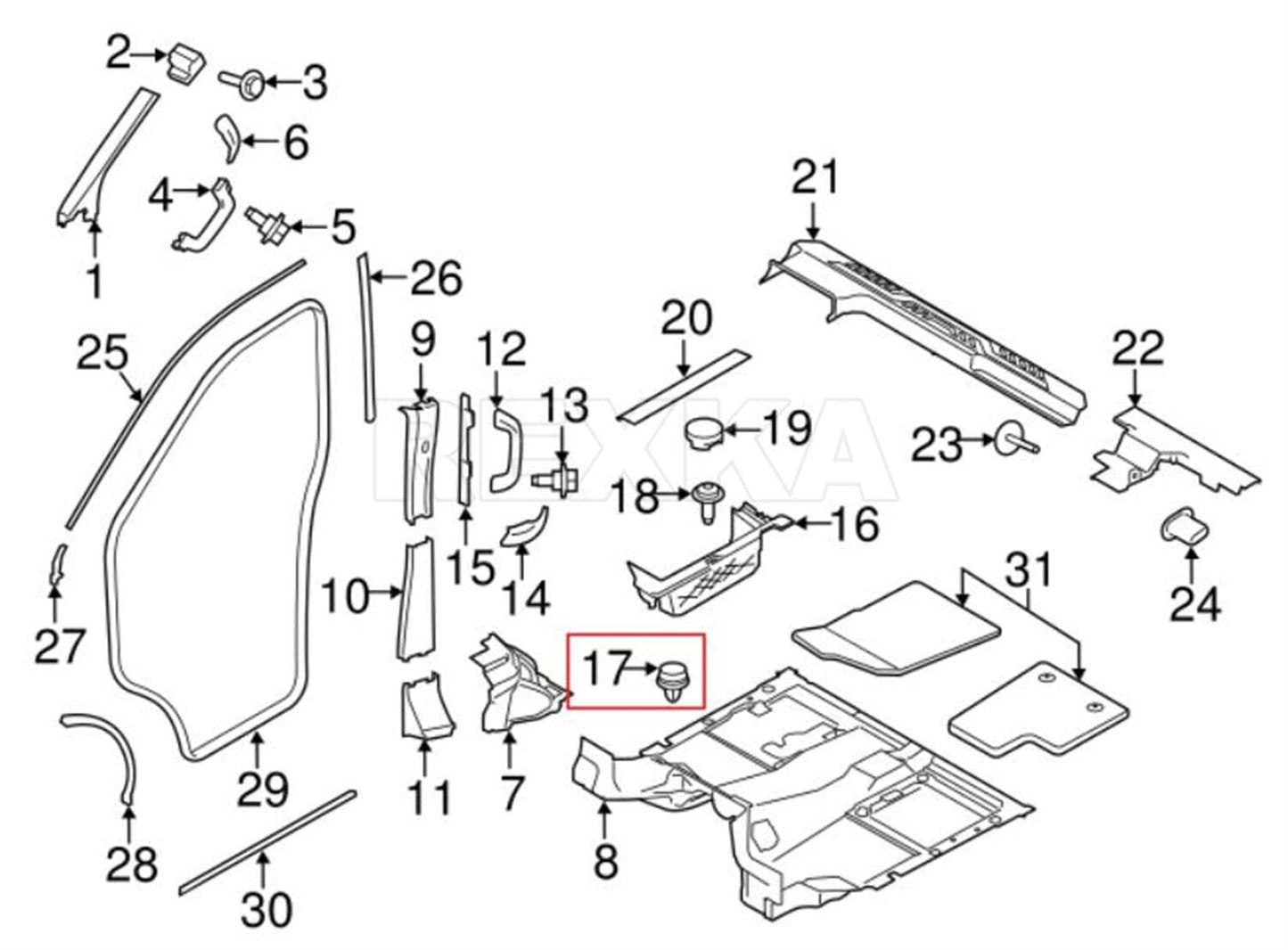 Land Rover & Ford 9mm Trim Panel Clip with Rubber Seal - Door Card Fastener LR013135