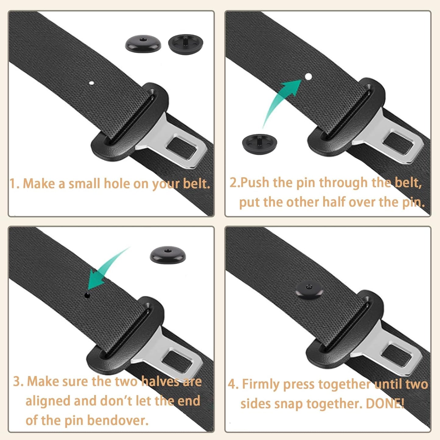 Universal Seat Belt Buckle Stopper Button Clip - Black