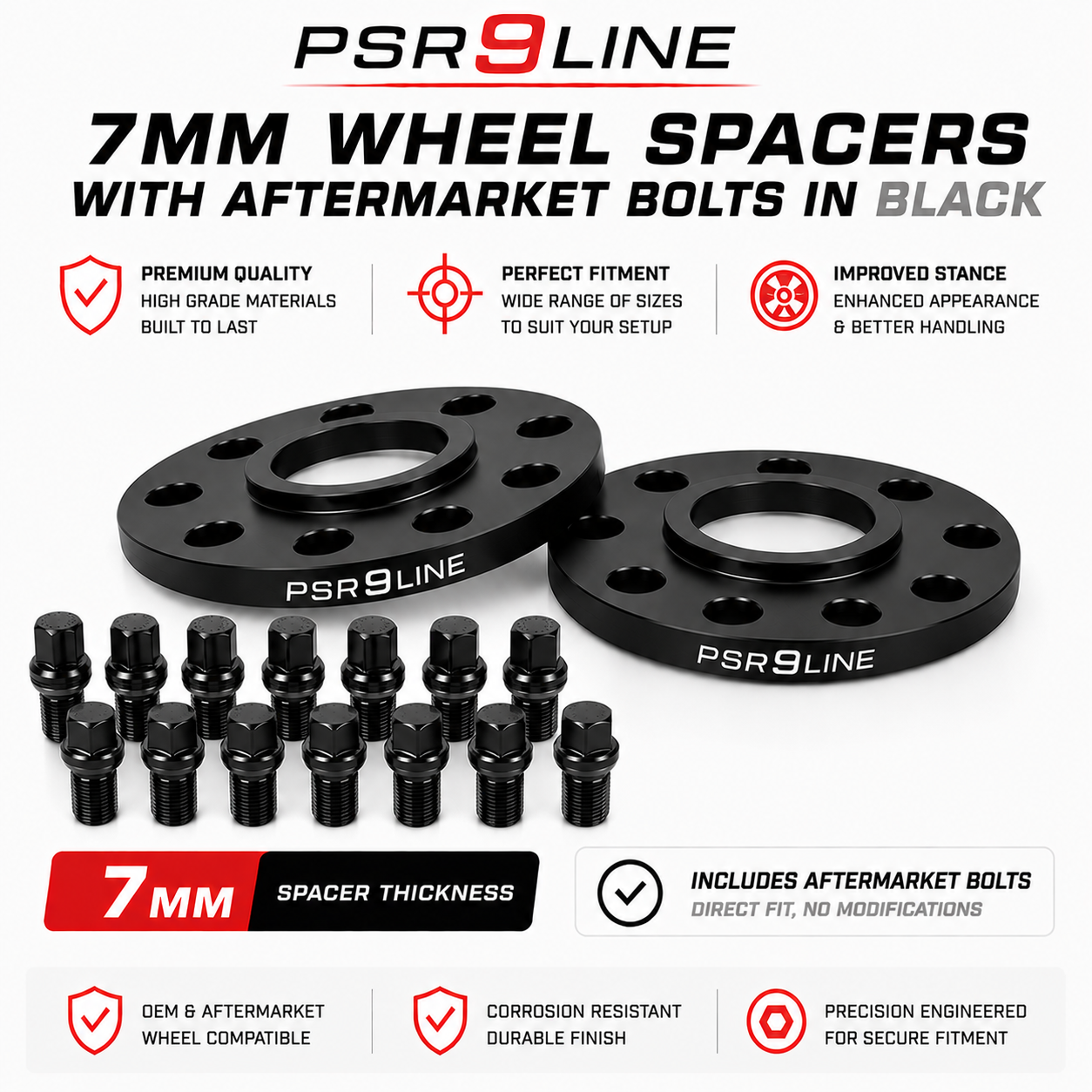 2 Porsche Wheel Spacers + Extended Aftermarket Bolts 7mm / 10mm / 15mm / 20mm Kits Silver or Black 5x130 PSR9Line