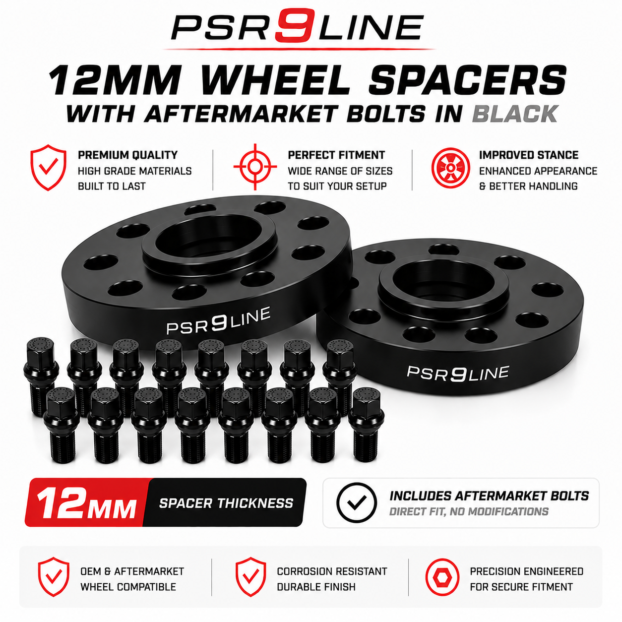 2 Porsche Wheel Spacers + Extended Aftermarket Bolts 7mm / 10mm / 15mm / 20mm Kits Silver or Black 5x130 PSR9Line