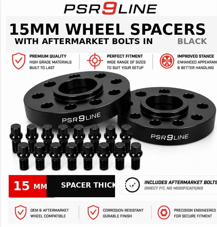 2 Porsche Wheel Spacers + Extended Aftermarket Bolts 7mm / 10mm / 15mm / 20mm Kits Silver or Black 5x130 PSR9Line