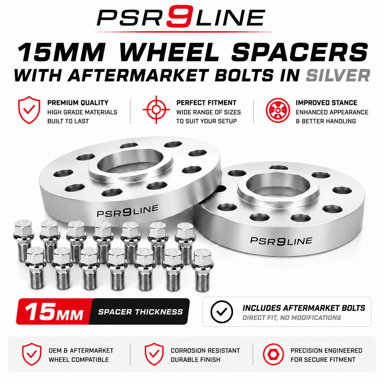 2 Porsche Wheel Spacers + Extended Aftermarket Bolts 7mm / 10mm / 15mm / 20mm Kits Silver or Black 5x130 PSR9Line