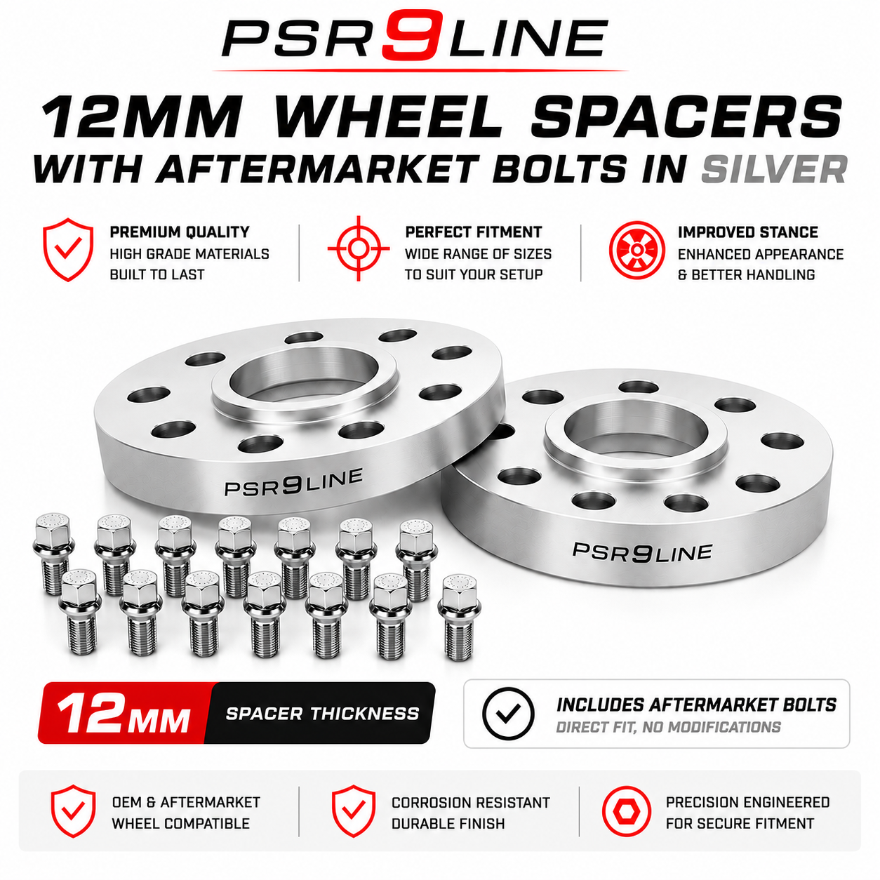 2 Porsche Wheel Spacers + Extended Aftermarket Bolts 7mm / 10mm / 15mm / 20mm Kits Silver or Black 5x130 PSR9Line