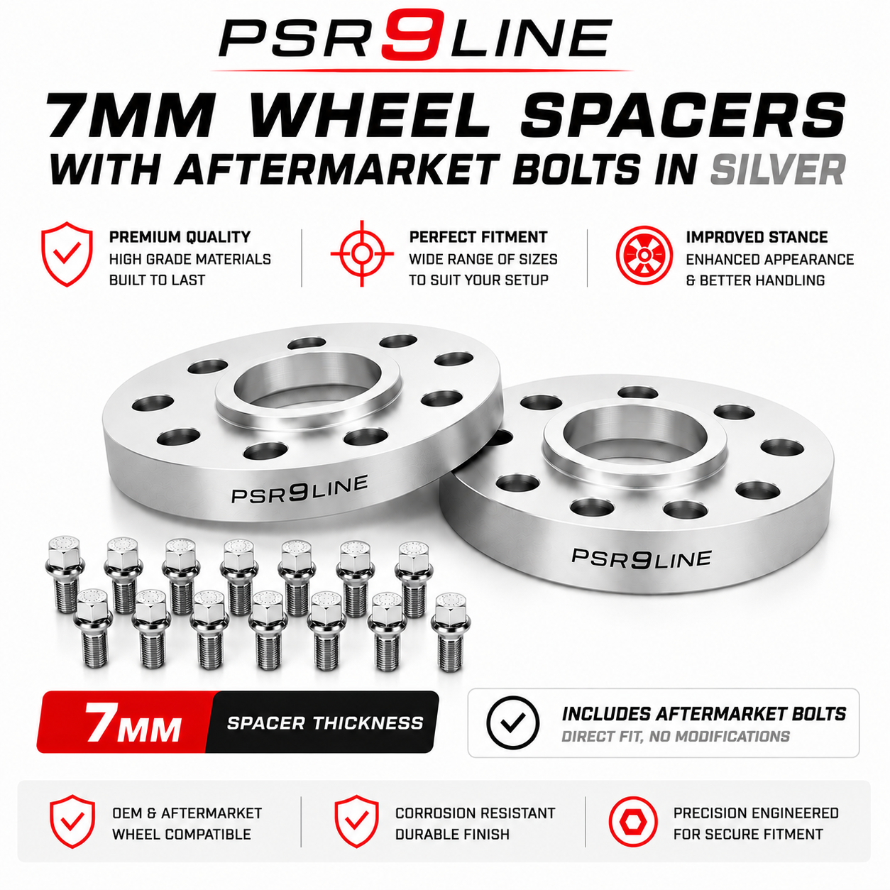 2 Porsche Wheel Spacers + Extended Aftermarket Bolts 7mm / 10mm / 15mm / 20mm Kits Silver or Black 5x130 PSR9Line