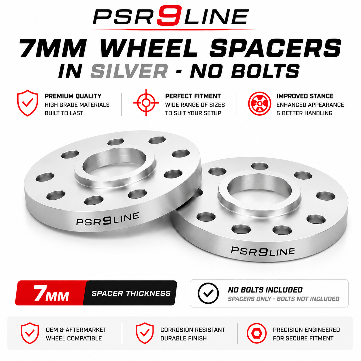 2 Porsche Wheel Spacers 7mm / 12mm / 15mm / 20mm Kits Silver or Black 5x130 PSR9Line