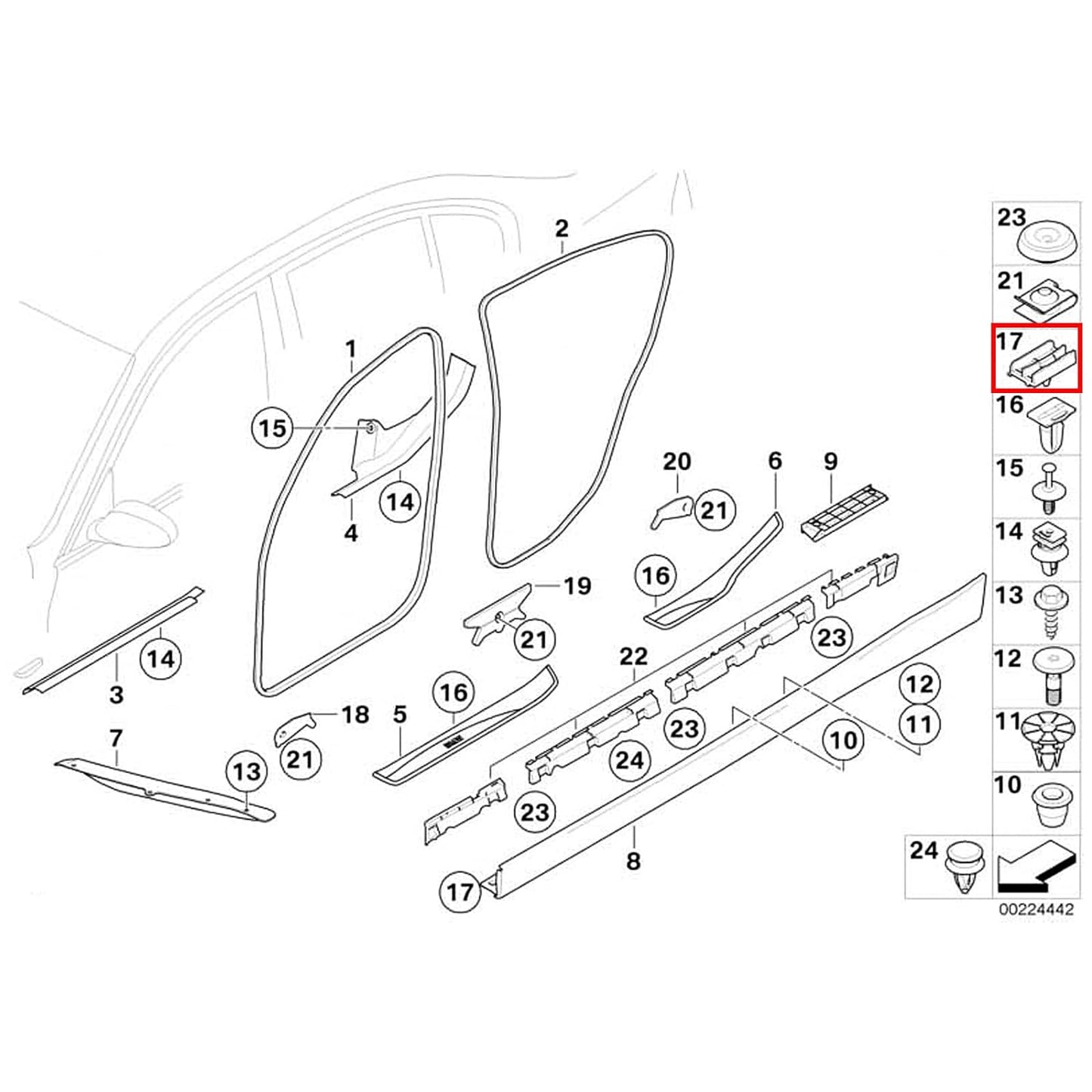 BMW 3 Series E90 E91 Yellow Side Skirt Clips - Rocker Moulding 51777166869