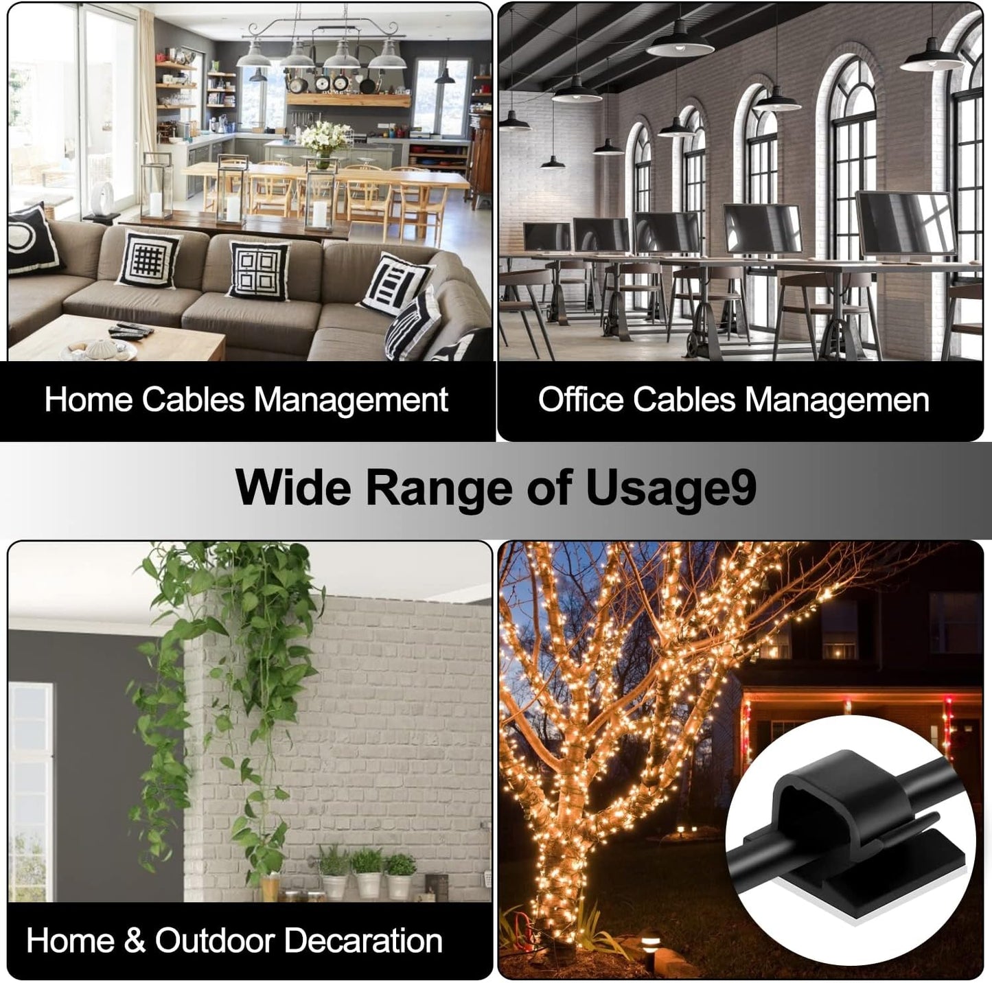 Black Self-Adhesive Cable & Wiring Clip Holder - Interior Trim Wire Retainer