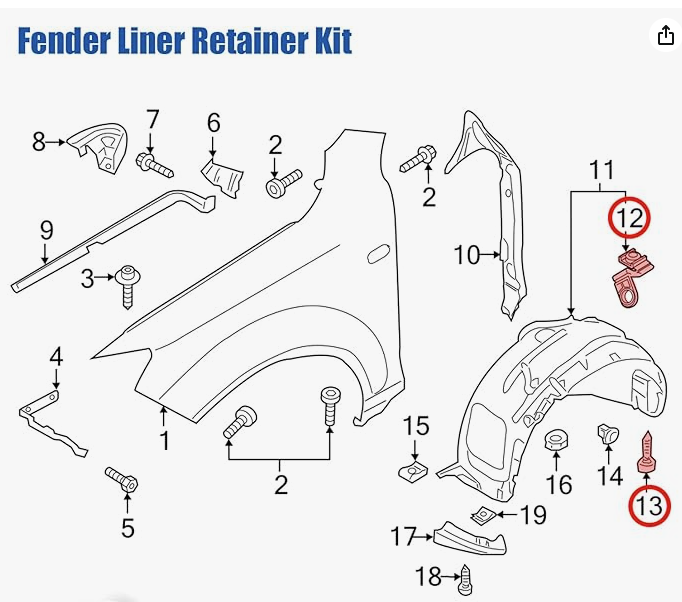 Audi SEAT Wheel Arch Liner Clip Screw Kit 8E0821989A N90775001
