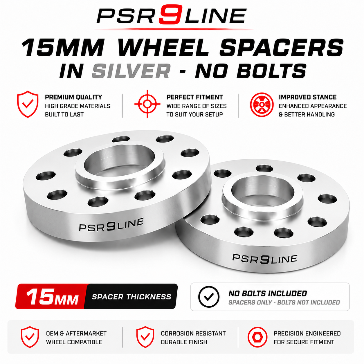 2 Porsche Wheel Spacers 7mm / 12mm / 15mm / 20mm Kits Silver or Black 5x130 PSR9Line