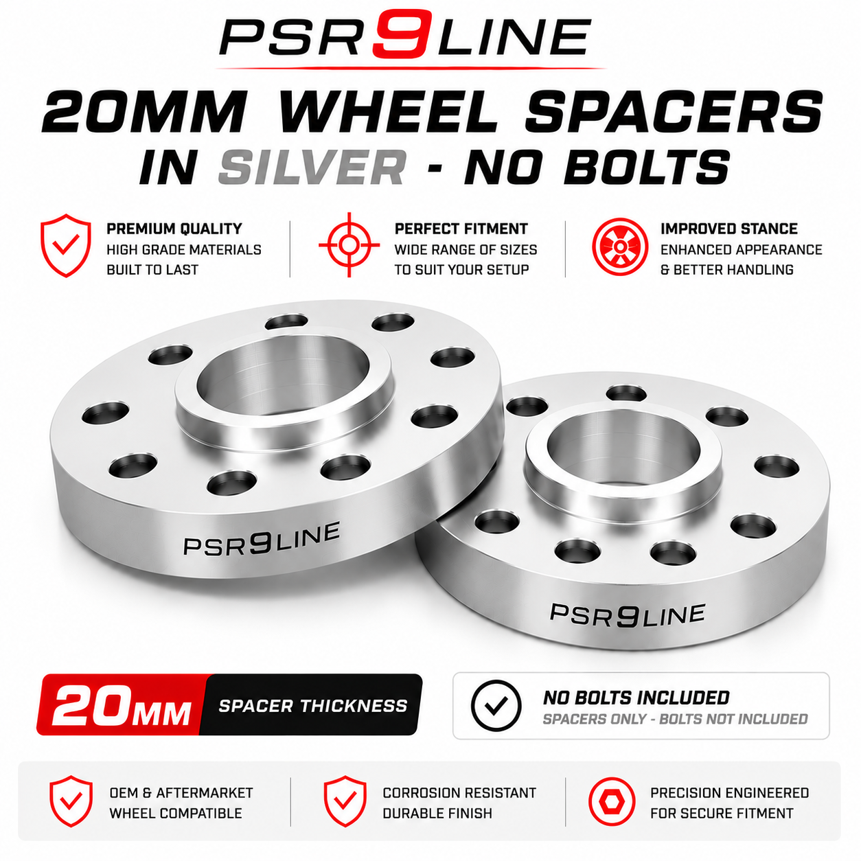 2 Porsche Wheel Spacers 7mm / 12mm / 15mm / 20mm Kits Silver or Black 5x130 PSR9Line