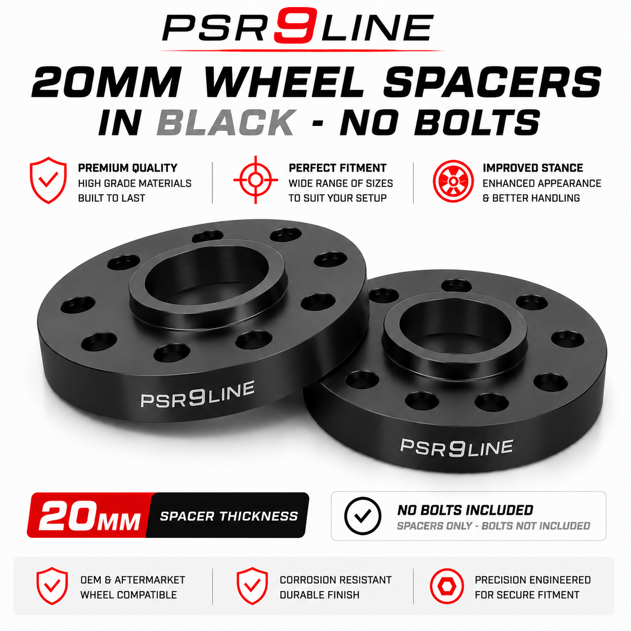 2 Porsche Wheel Spacers 7mm / 12mm / 15mm / 20mm Kits Silver or Black 5x130 PSR9Line