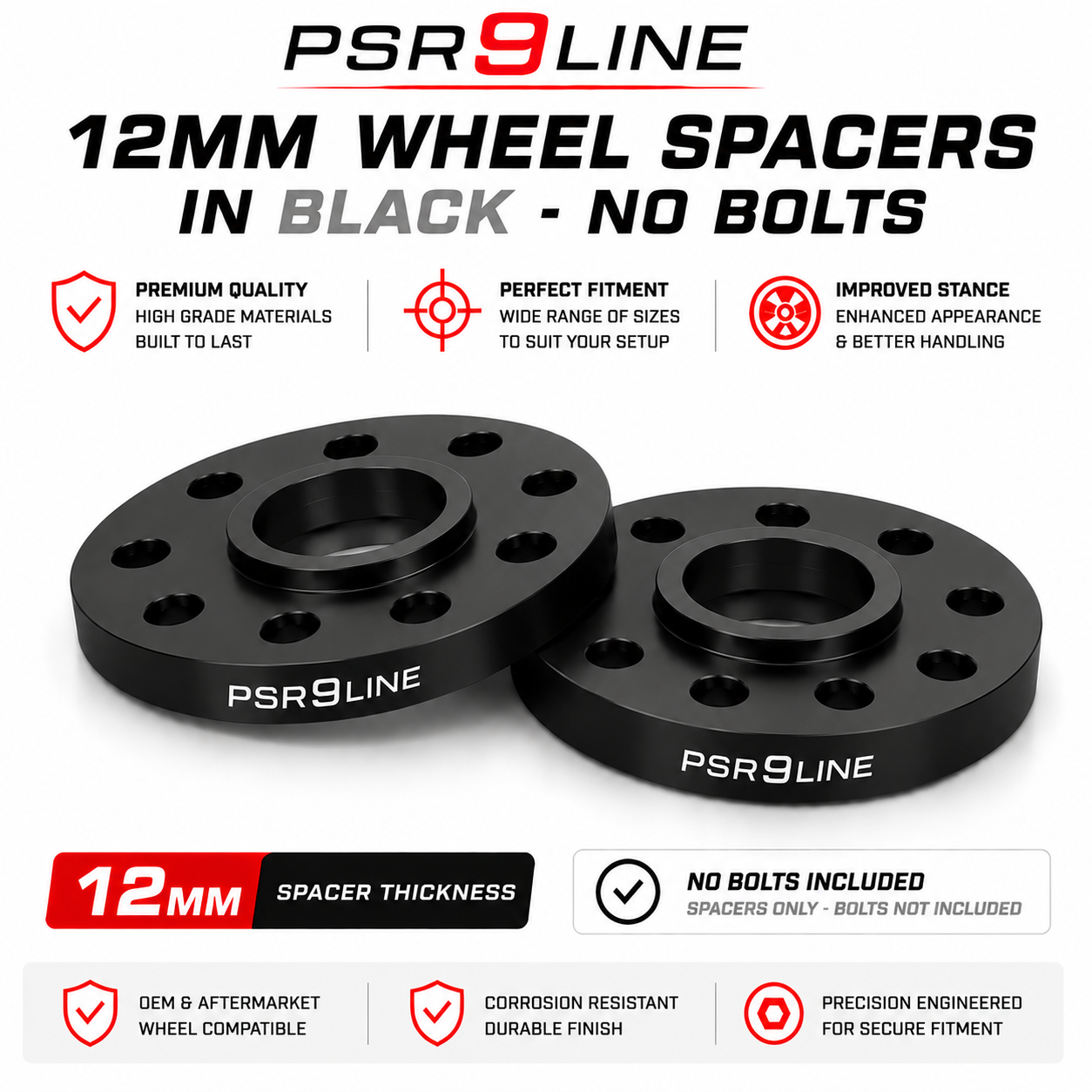 2 Porsche Wheel Spacers 7mm / 12mm / 15mm / 20mm Kits Silver or Black 5x130 PSR9Line