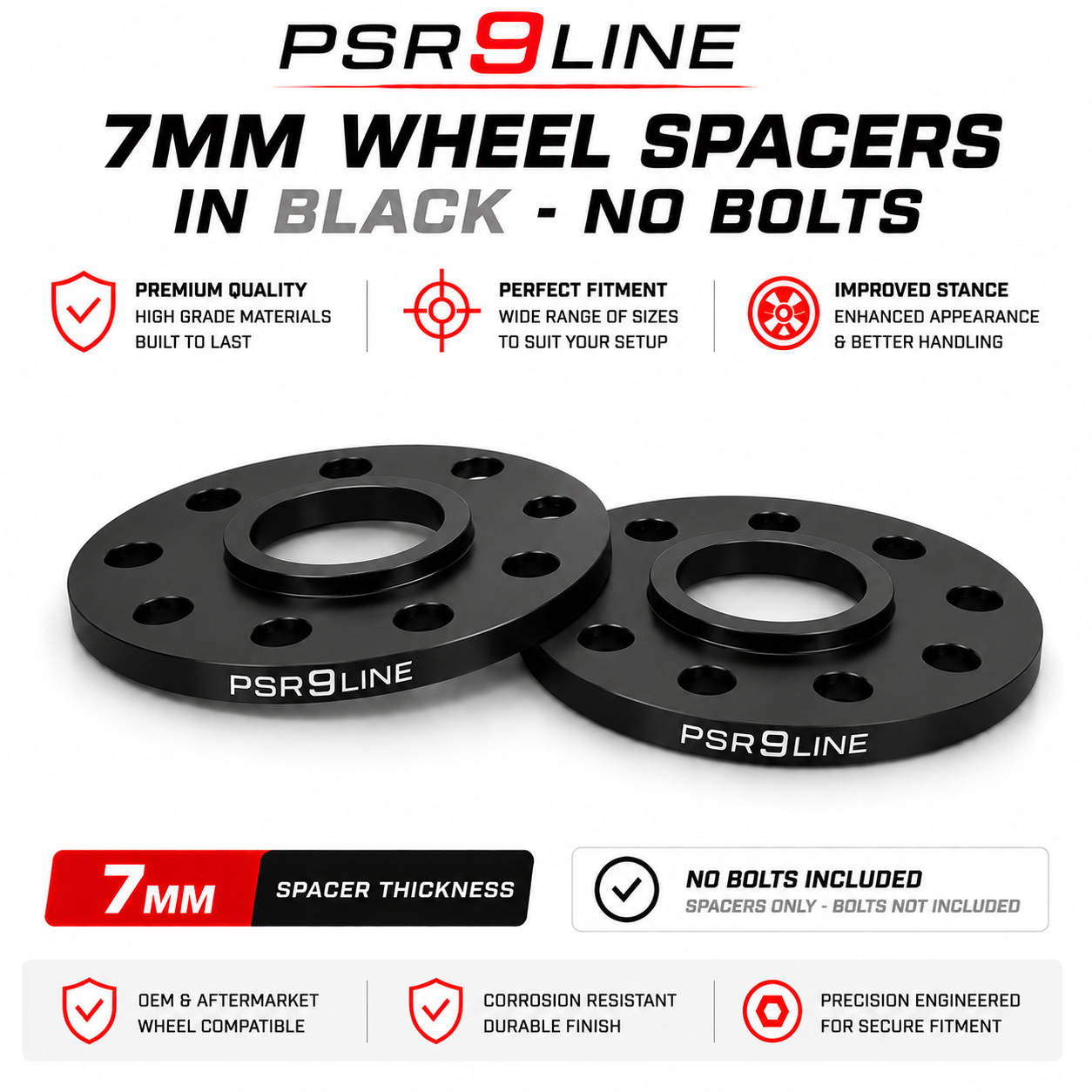 2 Porsche Wheel Spacers 7mm / 12mm / 15mm / 20mm Kits Silver or Black 5x130 PSR9Line