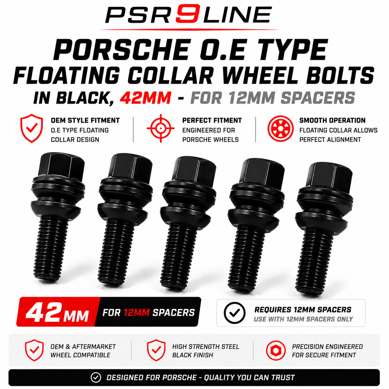 Porsche OE Type Wheel Bolts for Standard Wheels & Spacers