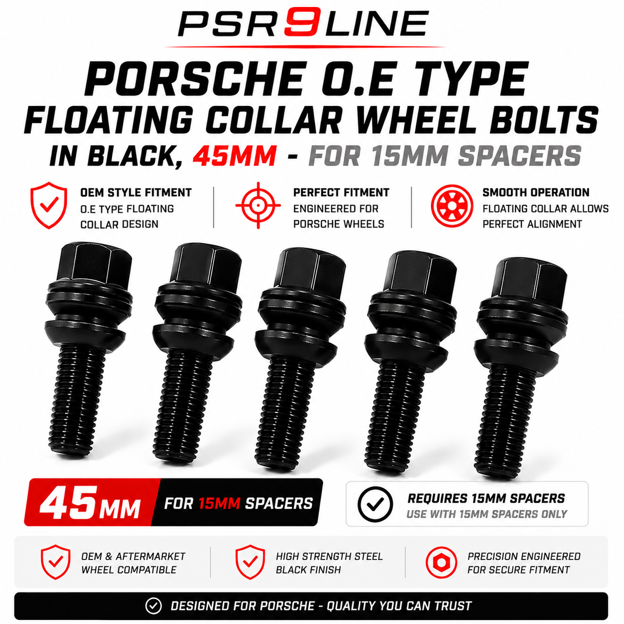 Porsche OE Type Wheel Bolts for Standard Wheels & Spacers