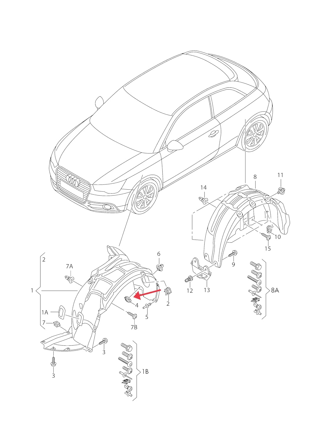 Audi VW Wheel Arch Liner Washer & Torx Screw Kit 4F0825429A