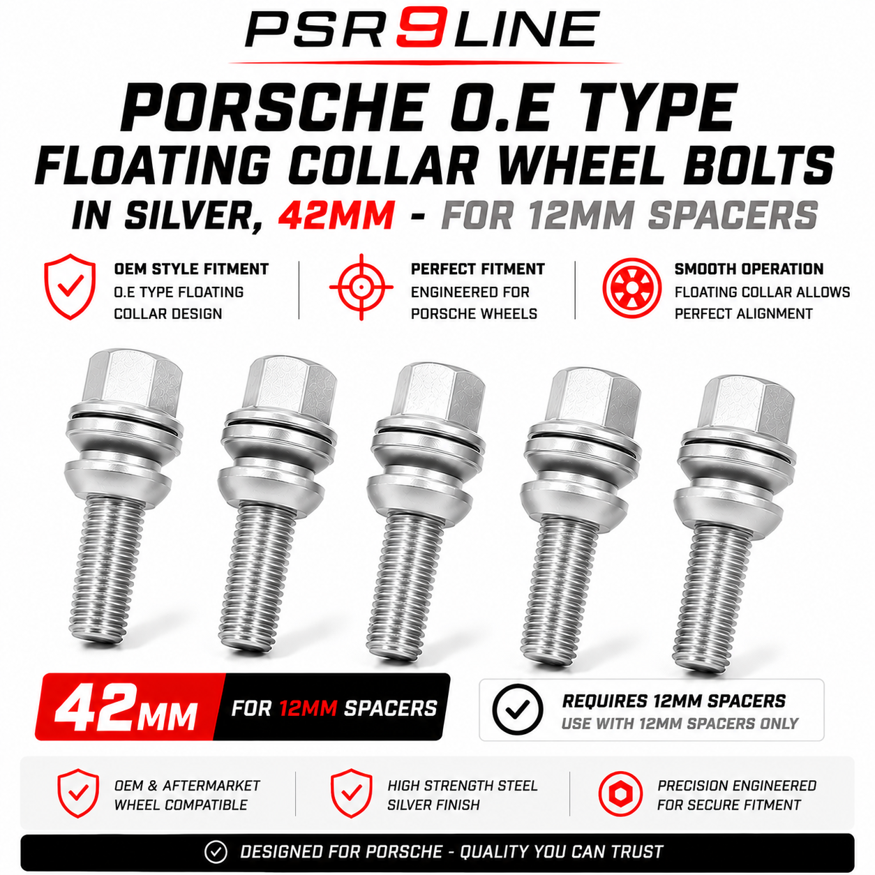 Porsche OE Type Wheel Bolts for Standard Wheels & Spacers
