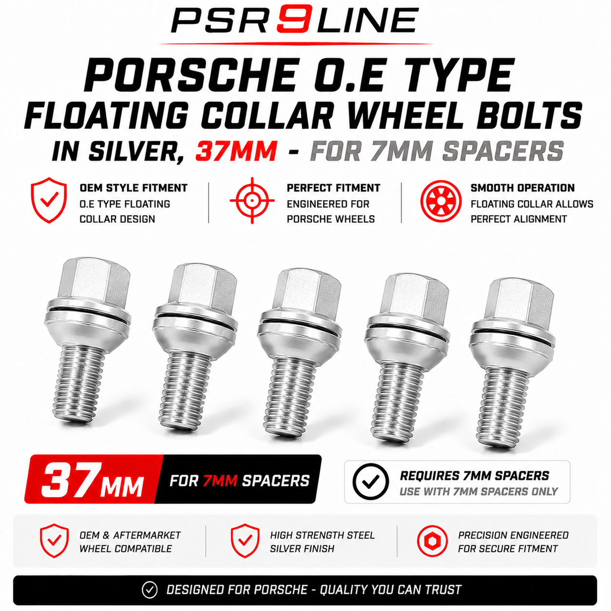 Porsche OE Type Wheel Bolts for Standard Wheels & Spacers