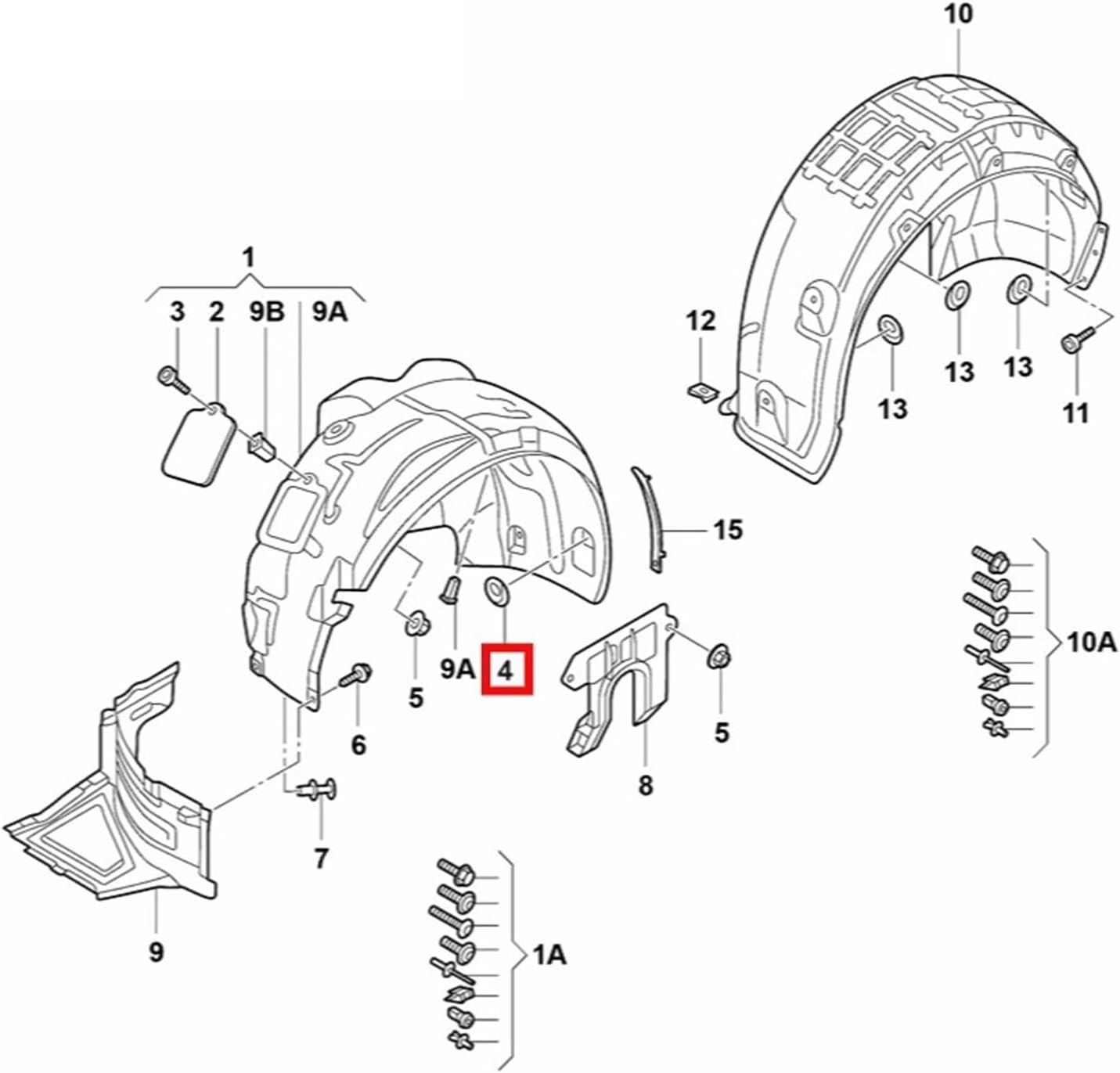 Audi VW Wheel Arch Liner Washer & Torx Screw Kit 4F0825429A