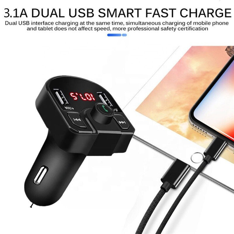 Wireless BT 5.0 FM Transmitter QC3.0 Car USB Charger Adapter Radio Player4