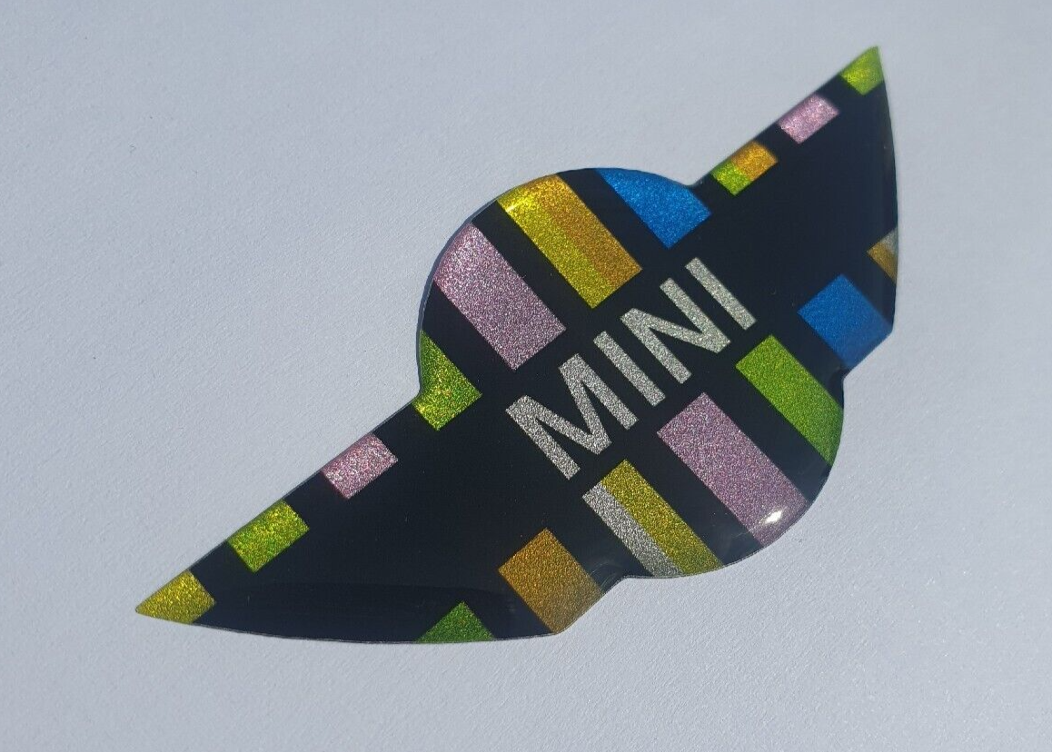 MINI COOPER Steering Wheel Badge Logo Gel 3D Domed Rainbow  Gen1 R50 R52 R53 JCW2