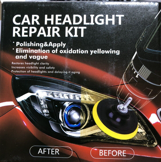 Car headlight repair kit with buffing pads and sealant0