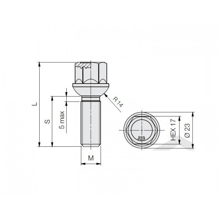 Porsche Black Extended Wheel Bolts 45mm Thread  M14 x 1.5 Hex 17mm4