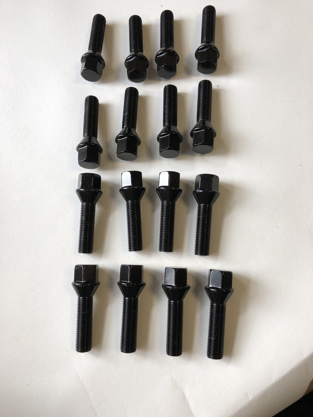 16 Black Extended Wheel Bolts 45mm Thread  M14 x 1.5 Hex Head Tapered Cone1
