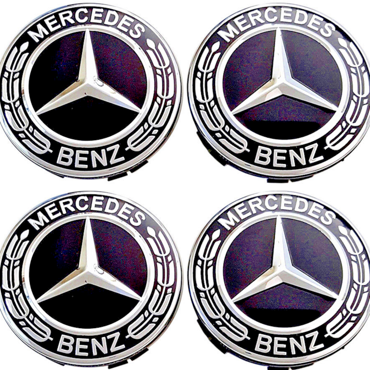 4x Mercedes Black Alloy Wheel Centre Hub Caps 75mm A B C E S M Class ML CLA SLK2