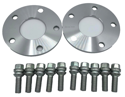 Porsche Wheel Spacers 7mm + Extended OE Bolts Set Of 2 in Silver 5x130 PSR9Line0